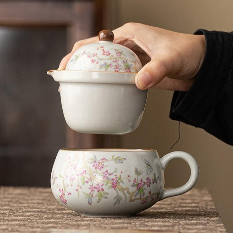 Travel Tea Set Camping Ru Kiln Teapot Cup Portable Simple Kung Fu One Pot One Cup Outdoor Tea Brewer