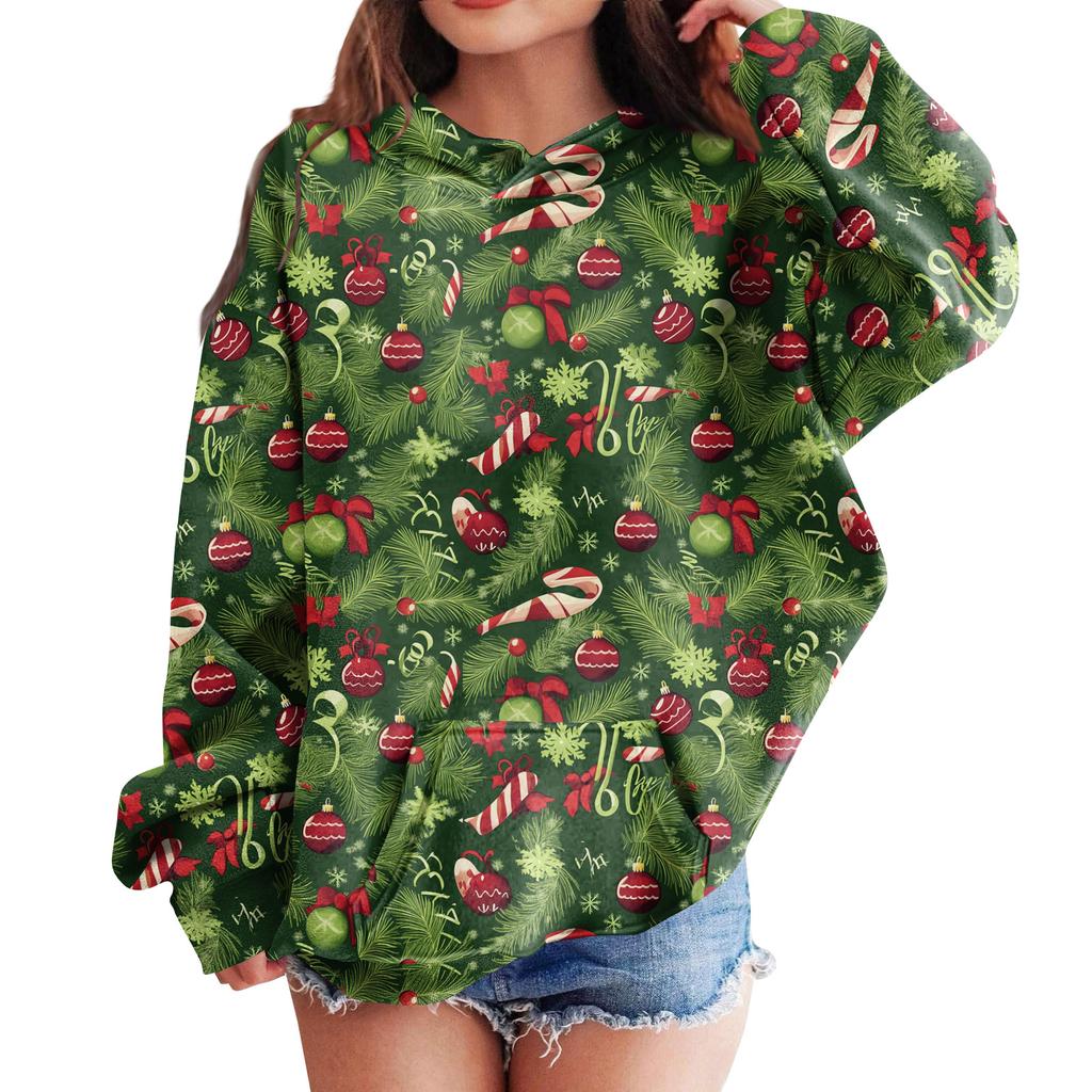 Sweatshirts For Teen Girls Hoodies Long Sleeve Drawstring Pullover Cute Oversized Hoodie Christmas Day