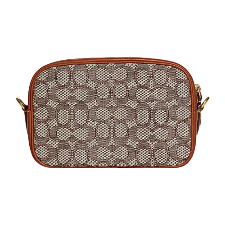 Coach Camera 23 Zip Closure External Pocket Classic Monogram Fabric With Leather Camera Bag Women Shoulder Bag Brown CC401-B4TA7