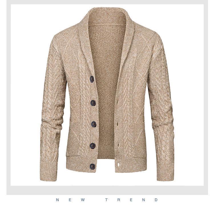 Suéter Cardigan Masculino Plus Size de Tricô com Tranças e Gola Lapela - Peça de Roupa Casual da Moda