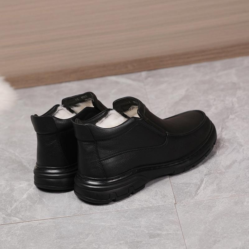 Genuine Leather Men's 2024 Winter Sheepskin Fur Boots - Warm, Comfortable Cotton Shoes