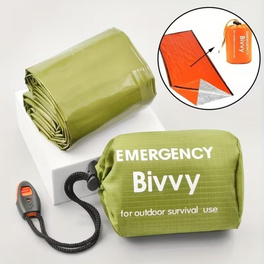 3Pcs Emergency Sleeping Set Drawstring Whistle Insulated Survival Blanket Light Compact Outdoor Camping Hiking Car Gear Supply
