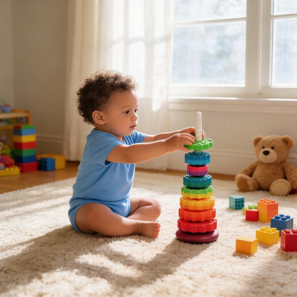 Rainbow Stacking And Rotating Toy For Early Childhood Development With Sensory And Cognitive Skills