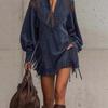 2025 European & American V-Neck Tassel Embroidery Dress for Women