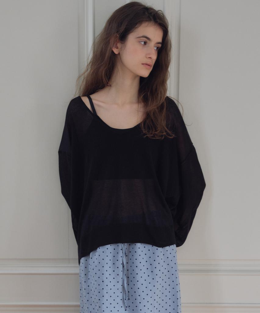 CITTA Sheer Deep V-Neck Knit_Ctk272(Black)