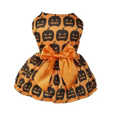 Robe Chien Impression Citrouille Chats Déguisement Halloween Jupe Robe Nœud Vêtements Fête Thème Petits Chats Chien Tenue Photo 2 Pattes