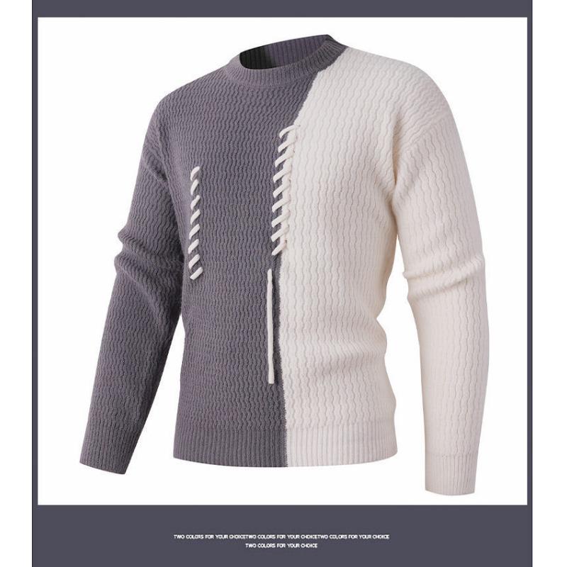 Men S Spliced Thick Knitted Pullover Casual Winter Sweater