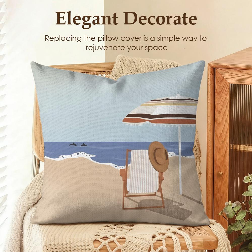 Summer Surfing Ins Art Cushion Cover Natural Linen Organic Fabric DoubleSided Printing Sofa Home Decor Gift Pillow Case