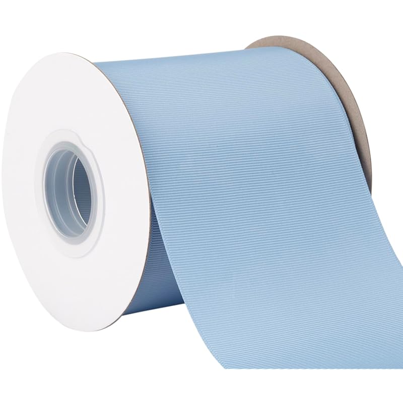 [Tekdeere]Width 100mm Solid French Blue Grosgrain Ribbon, Perfect for Gift Wrapping, Sewing, Hair Accessories, Wedding Decorations - 22 Meters/roll