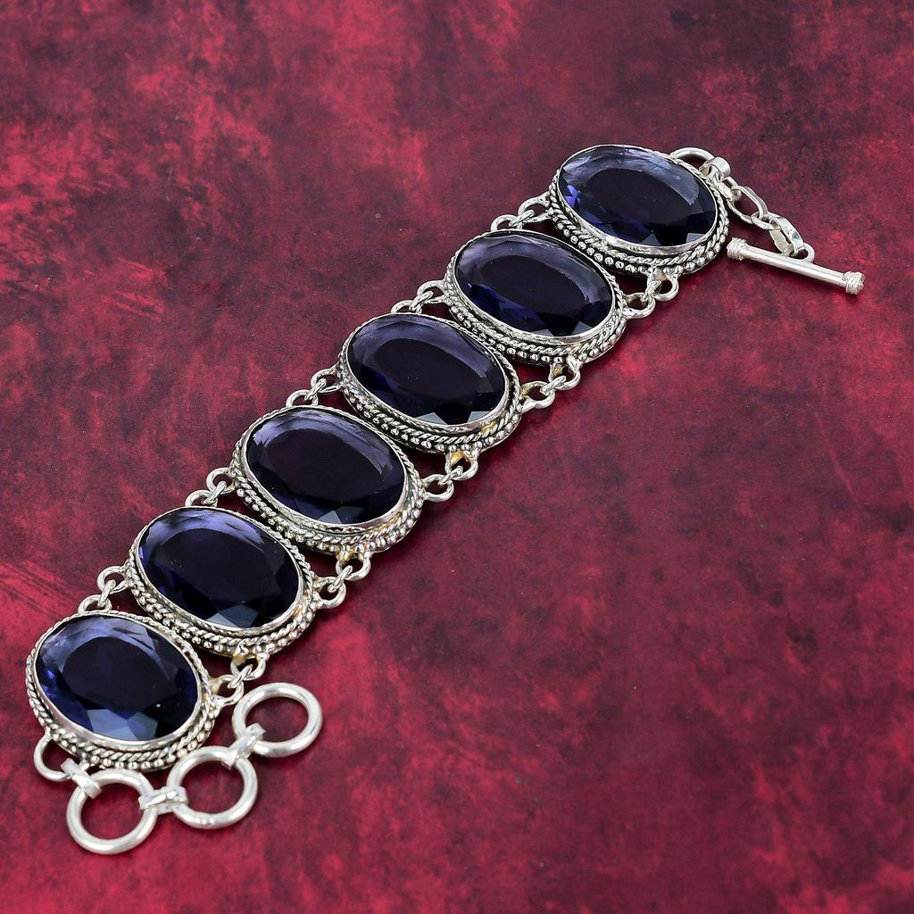 Iolite Bracelet Gemstone Jewelry, 925 Solid Sterling Silver Adjustable Chain Bracelet , Gift For Women Handmade Bracelet