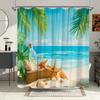 1Pc Extra Large Shower Curtain - Tropical Beach Bathroom Decor With Palm Trees, Ocean Waves, Starfish & Bottle - Machine Washabl