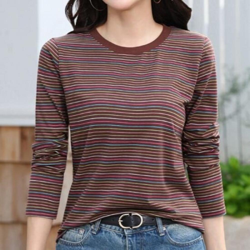 Navava Rainbow STriped Round Neck Long Sleeve T shirT nT2996