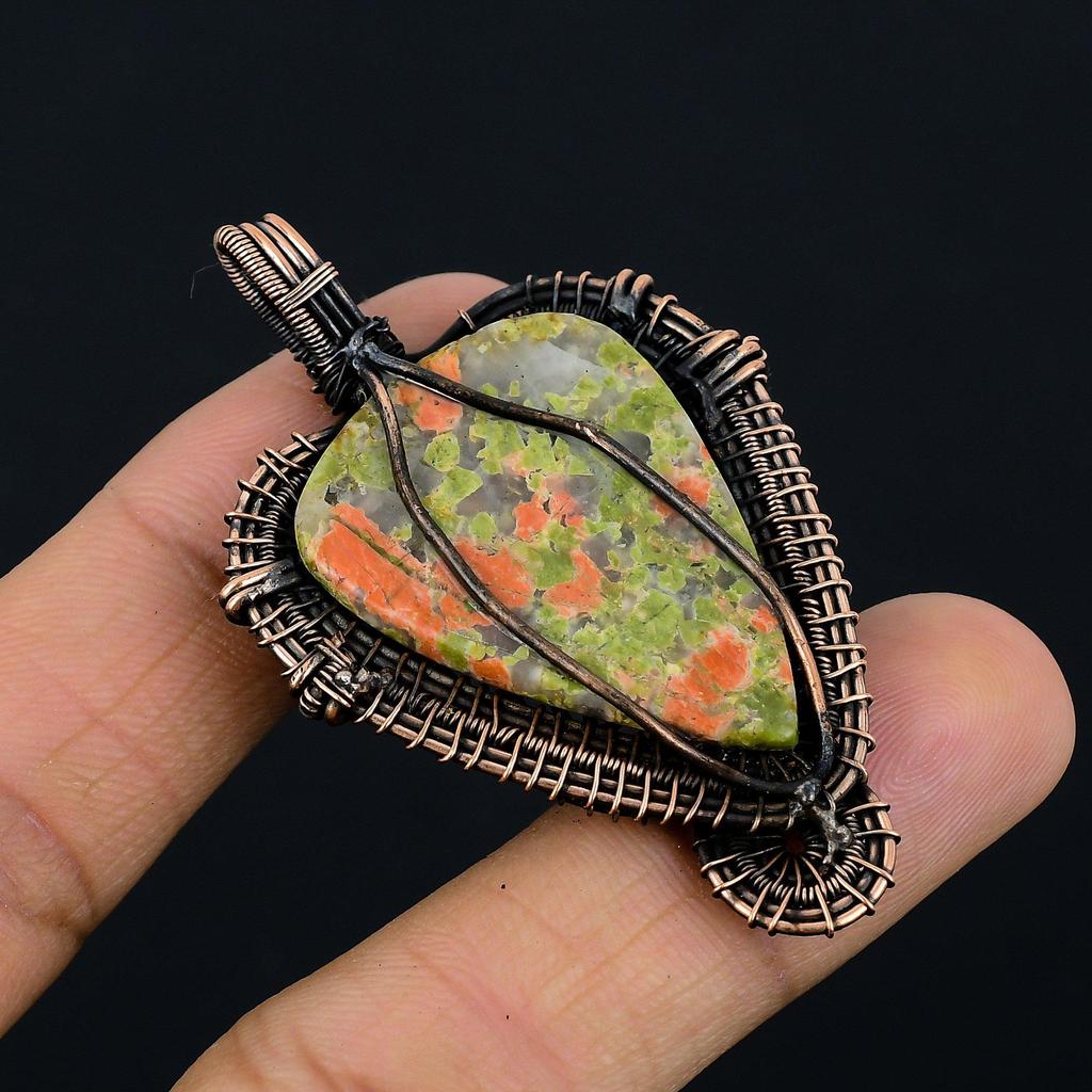 Unakite Pendant, 999 Copper Wire Wrapped Jewelry, Gemstone Jewelry Pendant, Handmade Wedding Gift Jewelry
