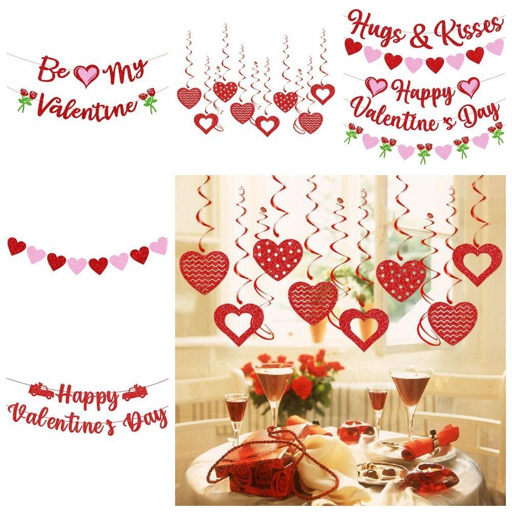 

Paper Art Rose Flower Flag Banner Love Glitter Party Banner Valentine s Day Flag Valentine s Day 2