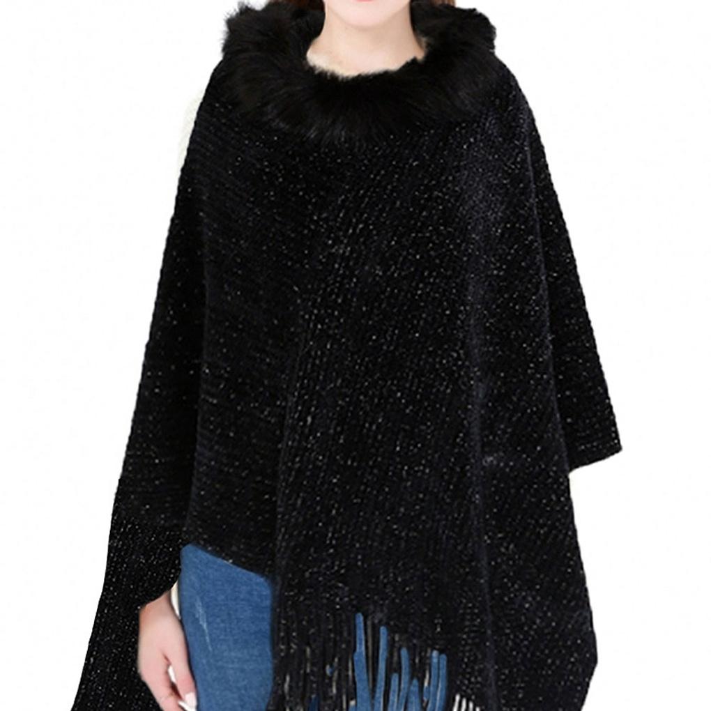 

Cashmere Winter Cozy Knit Fur Cape Shawl for Women