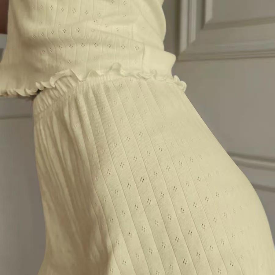 2025 Europäisches & Amerikanisches Mode Schlankmachendes Jacquard Rüschenbesatz Zweiteiliges Freizeit-Set mit Rundhals Kurzarm-Oberteil & Shorts