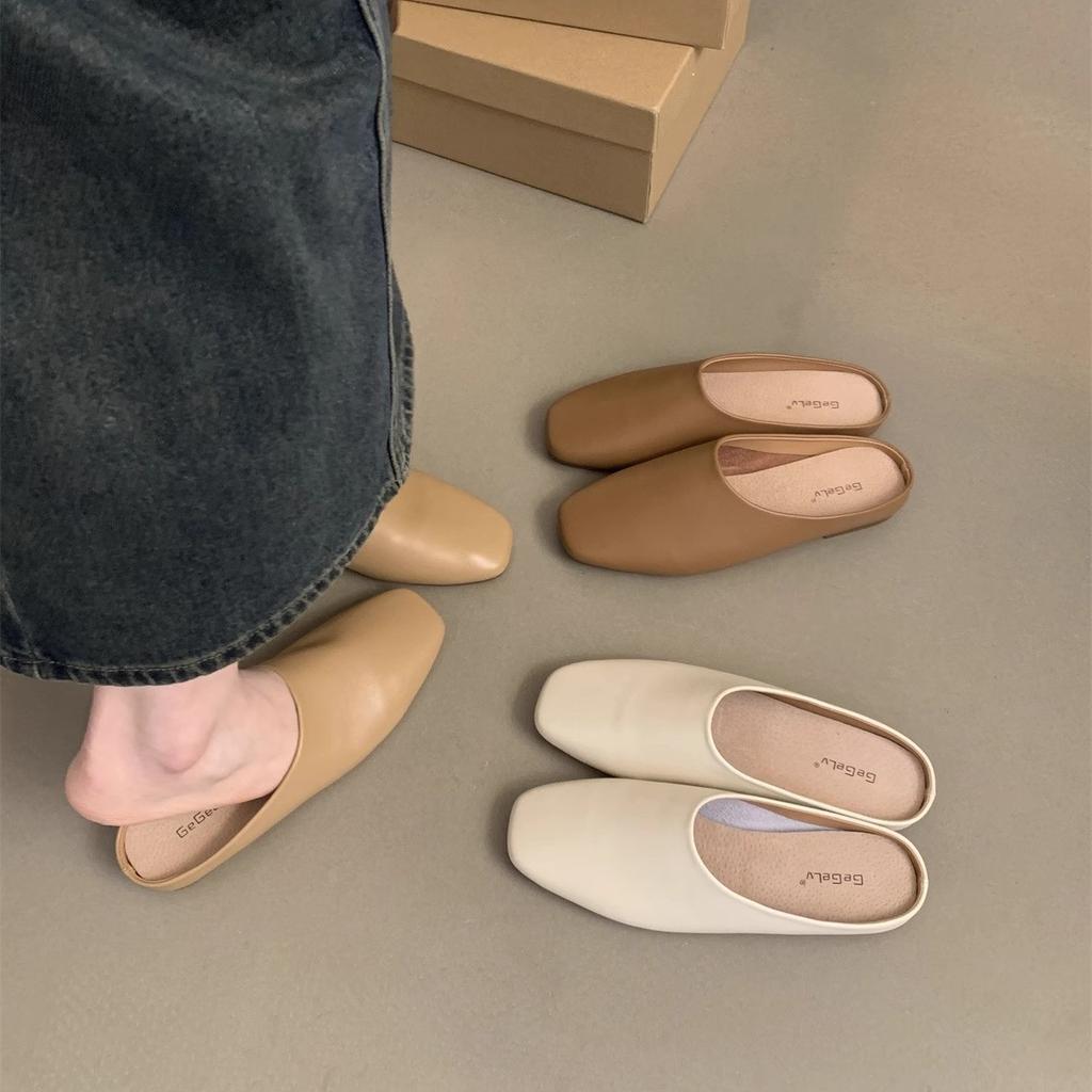 Grape Mother of the Same Style~ Retro Round Head Bag Head Half Slippers Women's 2025 Spring and Autumn Lazy Bag Head Flat Bottom Muller Slippers