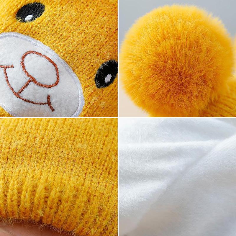 Leuke cartoon beer babymutsje sjaal winter warm dubbele pompom oorbescherming hoeden motorkap pasgeboren peuter jongen meisje mutsen