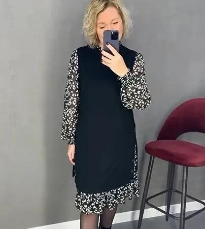 European Station 2023 New Women s Versatile Vest Fake Two-piece Printed Long-Sleeved Dress S
