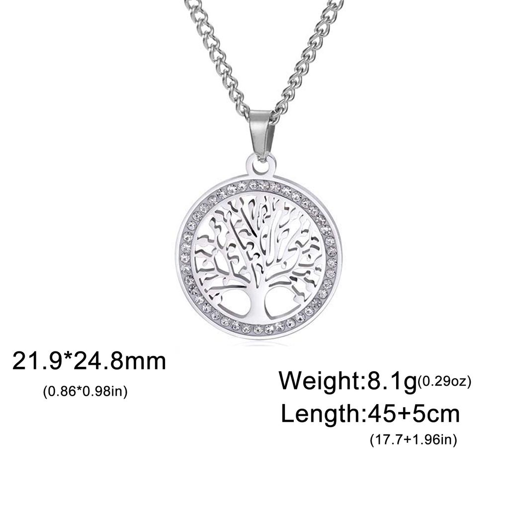 Tree of Life Clear Zircon Round Pendant Necklace Women Stainless Steel Gold Color Neck Chains Luxury Jewelry Wedding Gift
