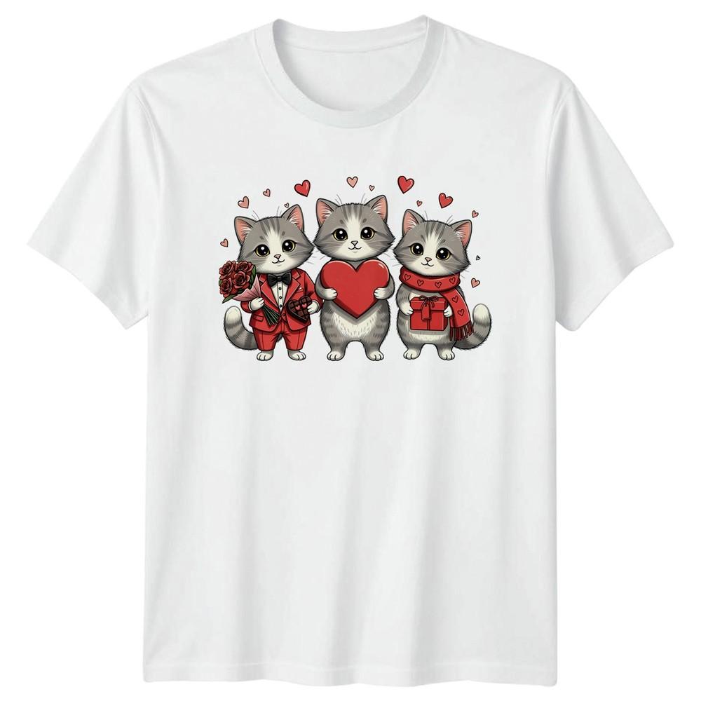 Three Cute Kittens Giving Flowers TShirt Valentines Day Cats S