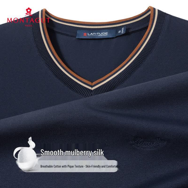 Montagut Men s Silk Blend V-Neck T-Shirt 52 темно-синий