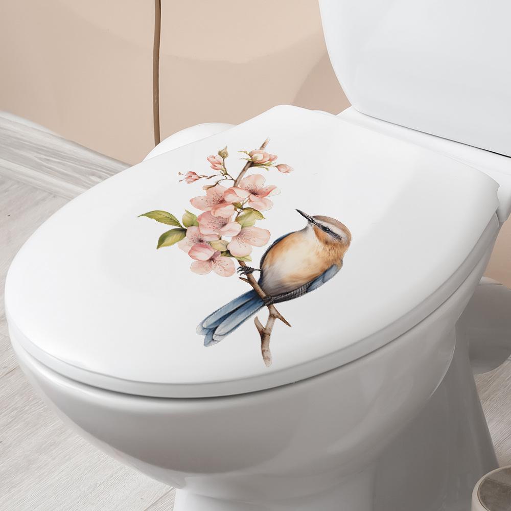 Cartoon Peach Tree Branches Bird Toilet Post Bathroom Bathroom Home Beautification Wall Sticker