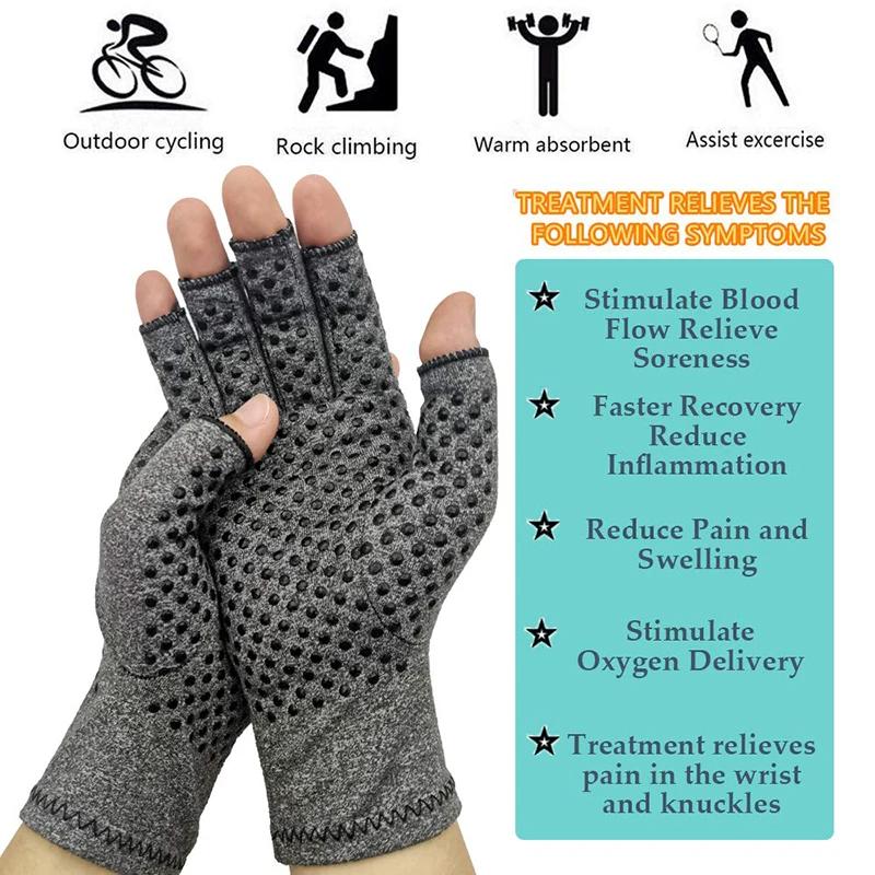 Half Finger Compression Gloves Grey Relieve Arthritis Pain Instantly Anti Slip Pressure Gloves For Men Women