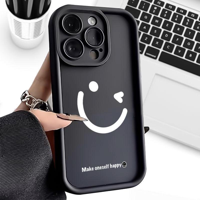Smiley Face Silicone Soft Shell for Apple 15 Pro Max, Drop-Proof Case for iPhone 11, 12, 13, 14 Pro, 7, 8 Plus - Creative Design