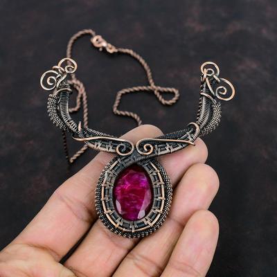Facettierte Kaschmir Rubin Halskette Kupferdraht gewickelt Edelstein Schmuck Handgemacht Geburtsstein Halskette Kupferdraht gewickelt Halskette Geschenke für Frauen