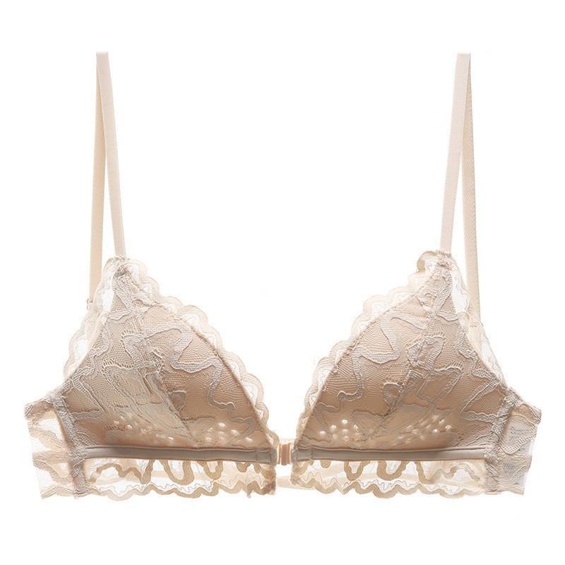 French Thin U-shaped Big Halter Invisible Bra Beautiful Back Cross Belt Front Buckle Underwear Big Chest Small Bra Bra