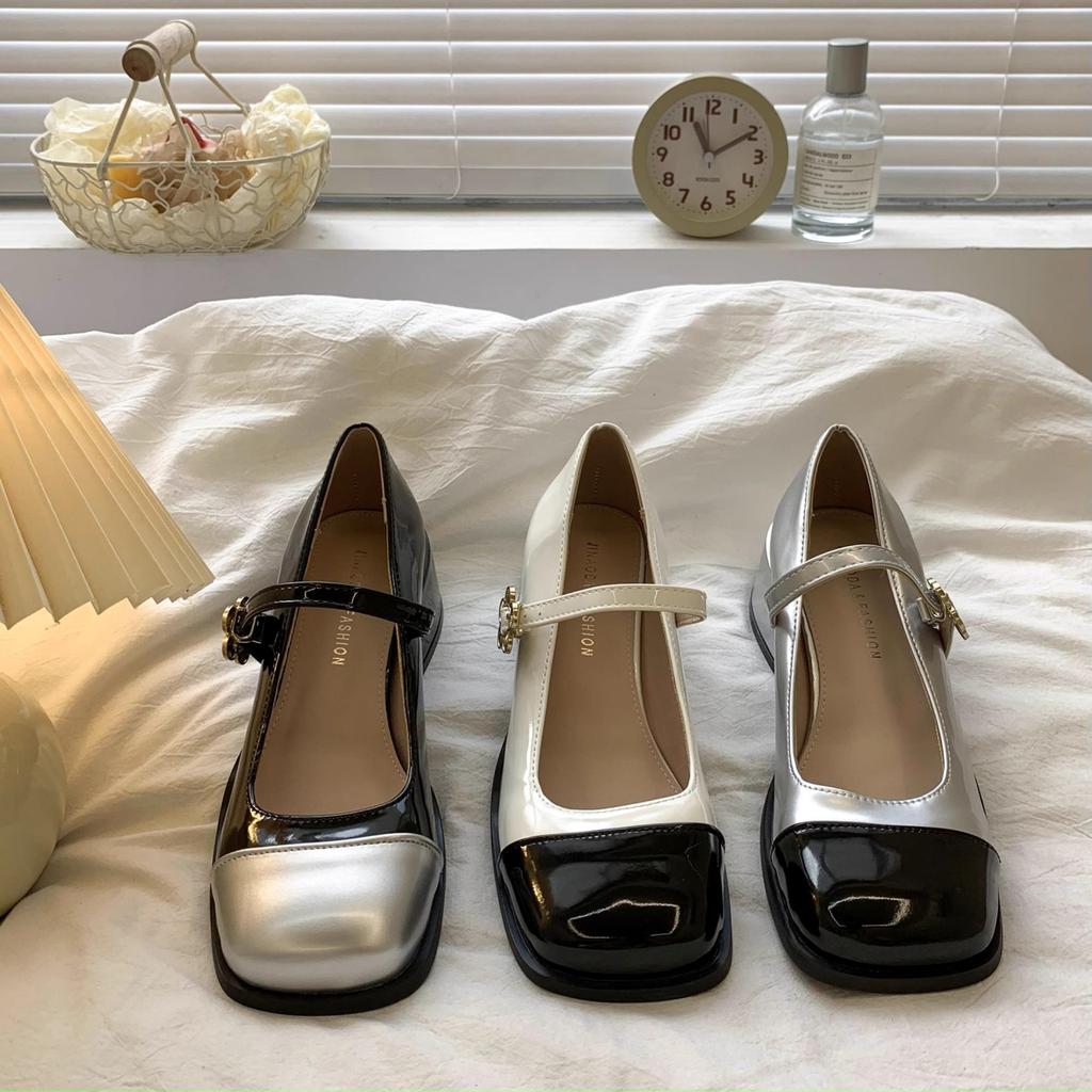Fashion Mary Jane Shoes Women Pumps Square Head High Heels Spring Summer Metal Buckle Lolita Platform Shoes  Womens Shoes