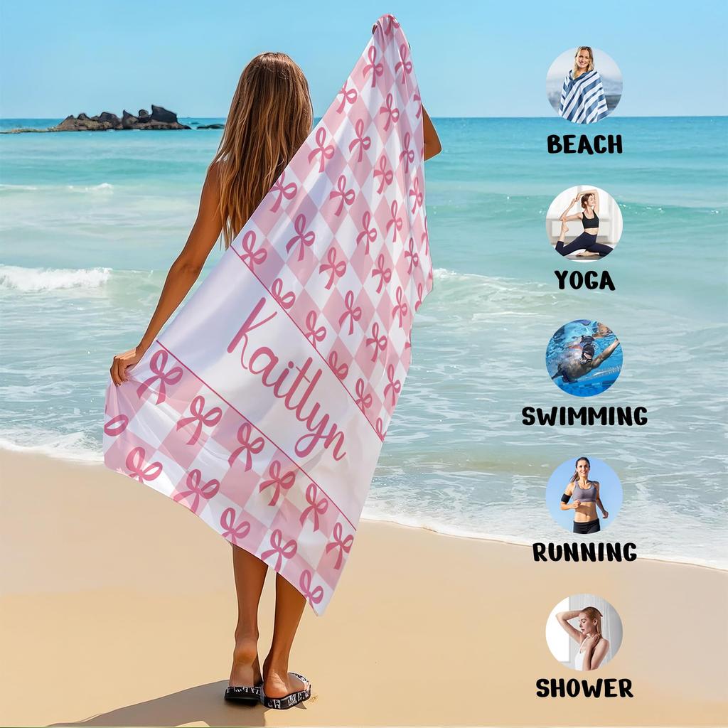Personalisierbares Strandtuch mit individuellem Namen/Logo, Mikrofaserhandtuch, dünn, schnell trocknend, saugfähig für Strand, Schwimmen, Yoga, Bad, Sport
