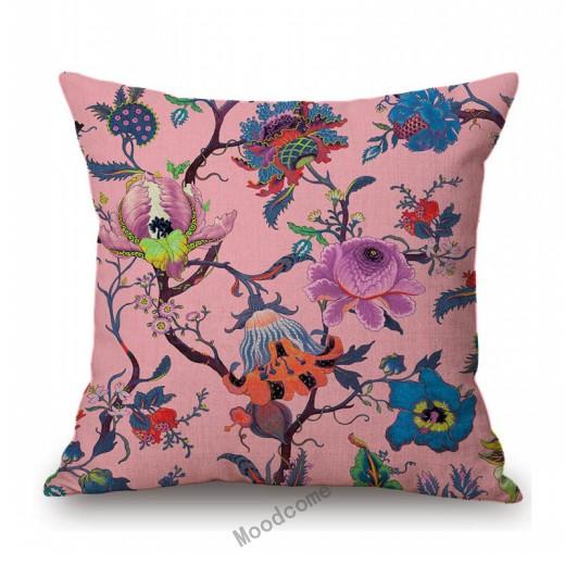 Pink Red Orange Beautiful Flower Pattern Wallpaper Art Design Sofa Decoration Pillow Case Cotton Linen Chair Cushion Cover
