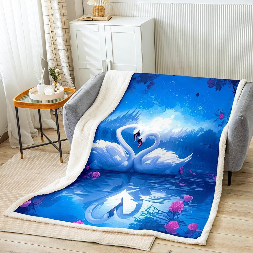 Cozy Romantic Purple Floral Sherpa Throw Blanket Soft Lightweight Fleece for Bed Sofa Chair Office Perfect Gift X Inches