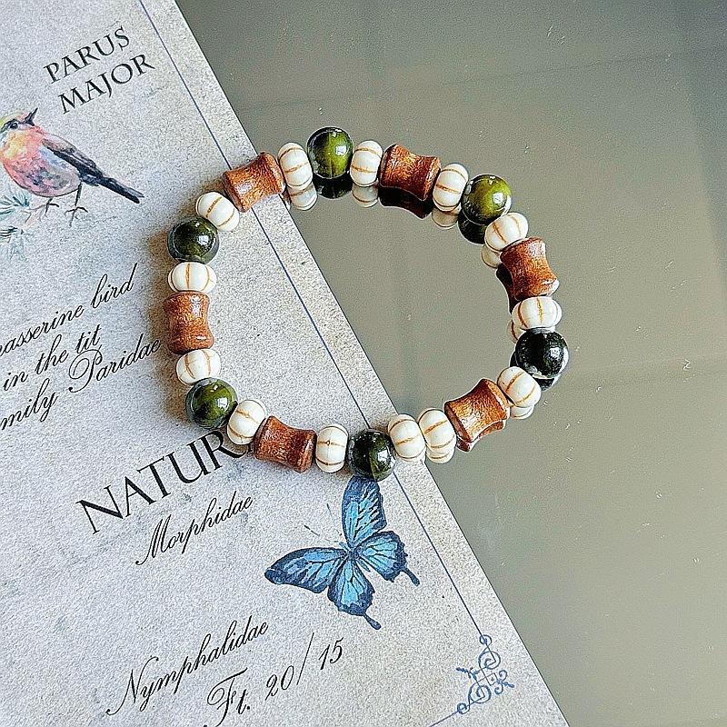 

Ceramic Bracelet with Kiln Change Crackle Glaze Zen Buddhist Beads Animal Pendant New Chinese Style Elastic Boho