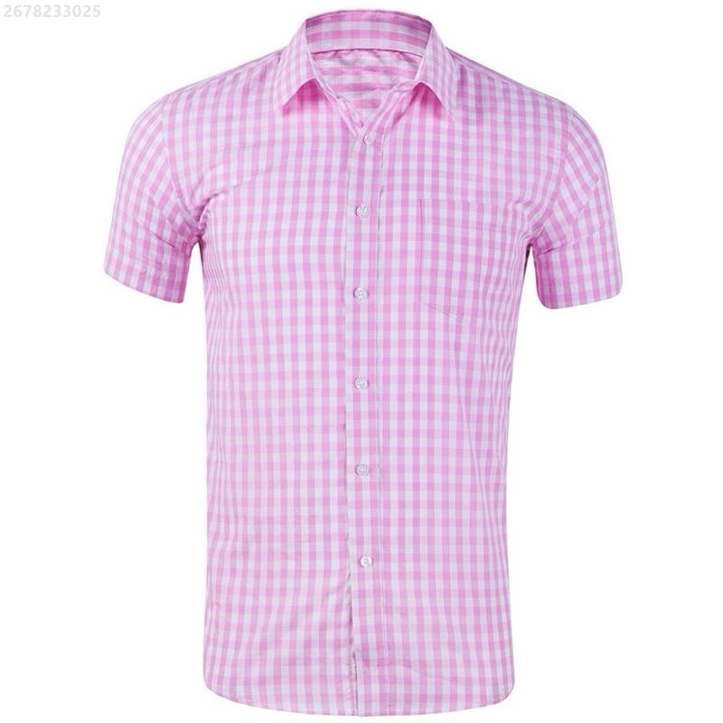 Men's shirt short-sleeved shirt Hawaiian style red and blue plaid lapel casual breathable non-iron vacation street wear XS-6XL