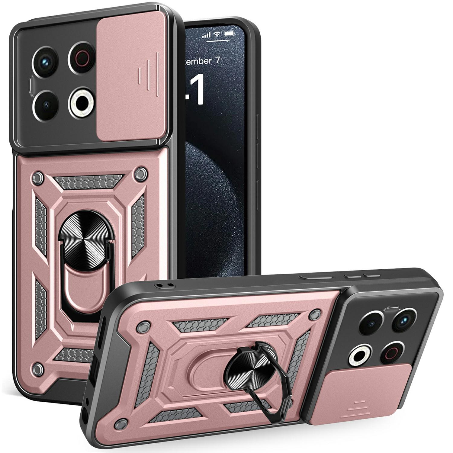 

For TECNO Spark 30 Pro 4G Case with Slide Camera Lid PC+TPU Kickstand Phone Cover Rose Gold