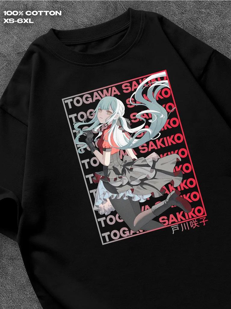BanG Dream! Sakiko Togawa black T‑shirt Mens Tshirt Womens Tshirts with Letters Print Short Sleeves T-Shirt Casual Street Tee Shirt Top