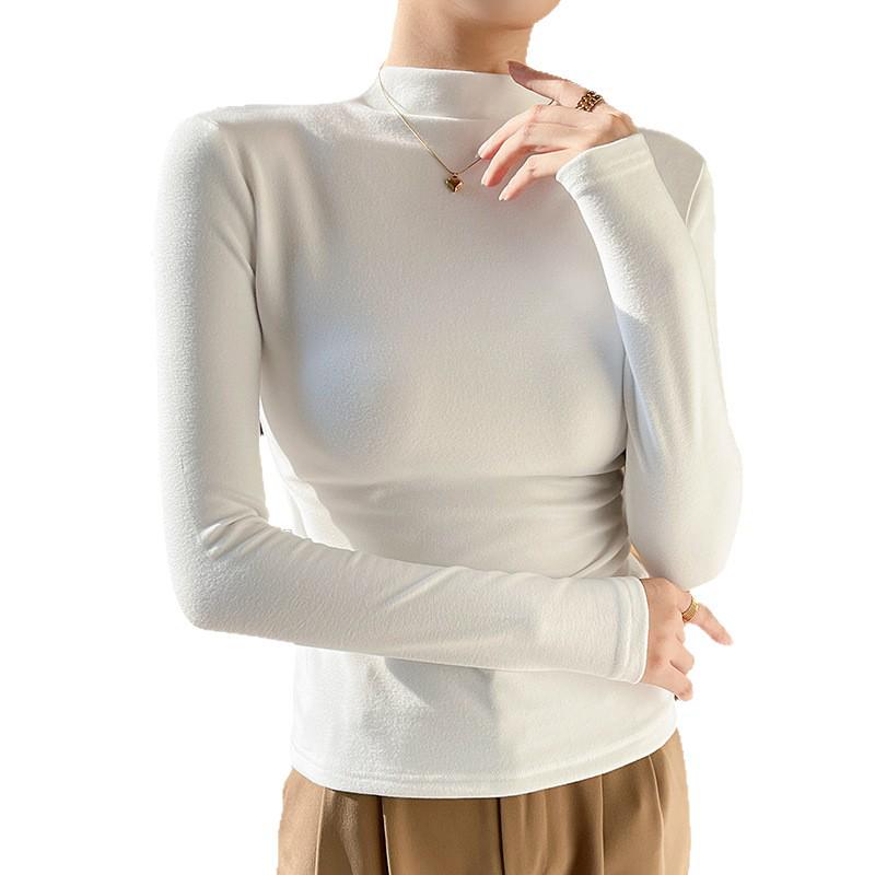 Women's Thermal Half-High Neck Brushed Long-Sleeve Base Layer Top for Autumn/Winter