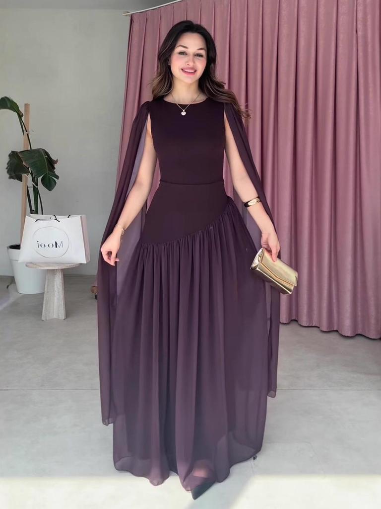 European & American Women's Fashion 2025: Elegant Casual High-Waist Round Neck Long Dress