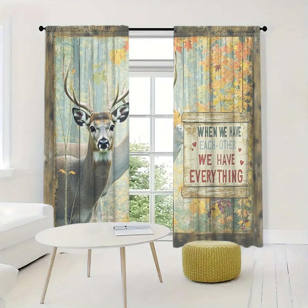 2 Panels Deer Board Pattern Window Curtains   Distinctive Printed Curtains   Suitable for Gifting To Family and Friends