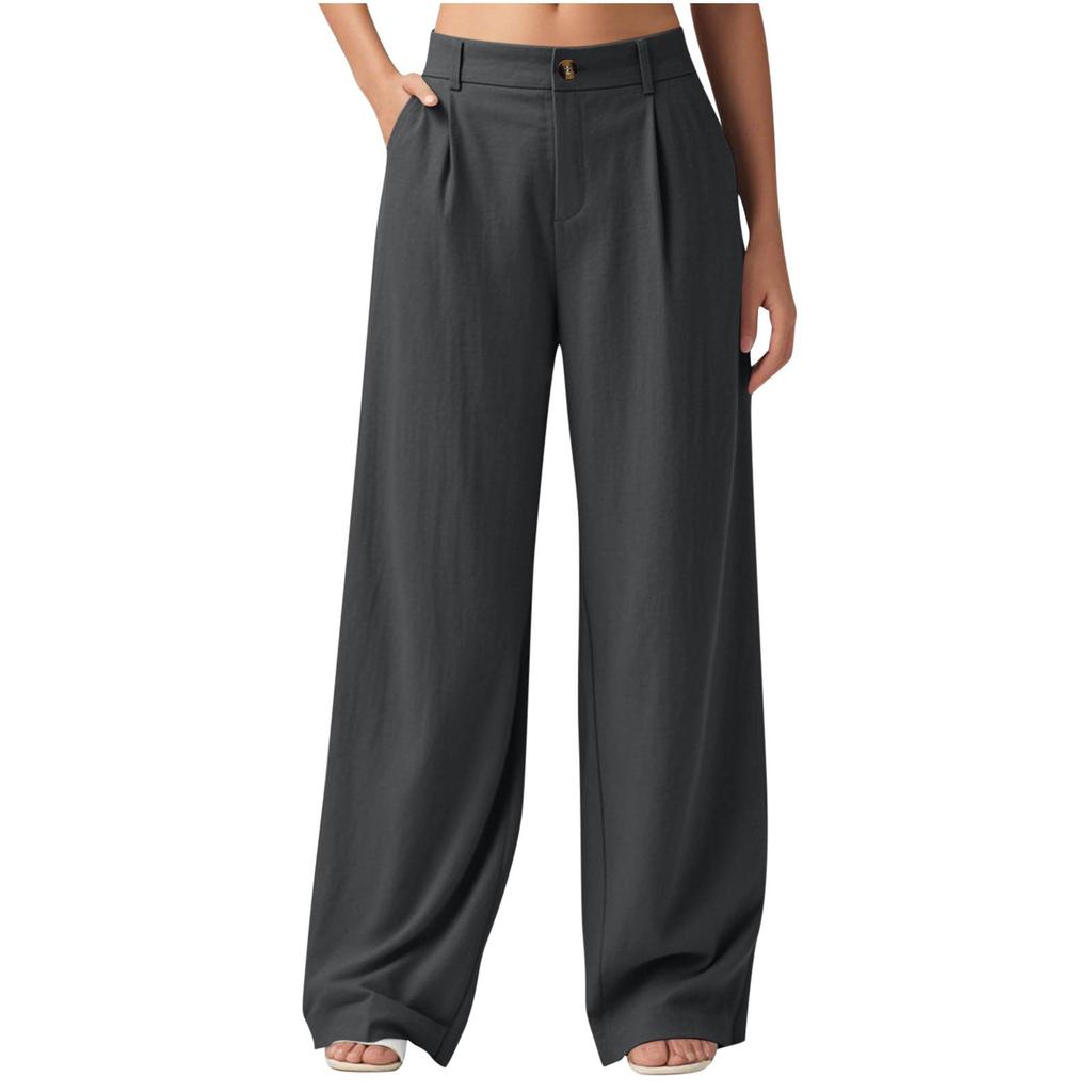 Women's Fashion Solid Color Casual Trousers Wide Leg Pants Loose Cotton And Linen Trousers