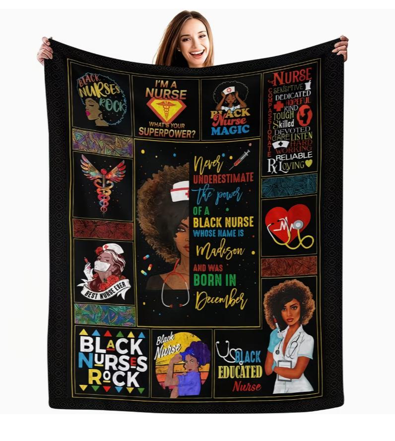 Creative Word Splicing Pattern Soft Flannel Sofa Throw Blanket TV Throw Blanket for Nurses One Piece Blanket 75x90cm