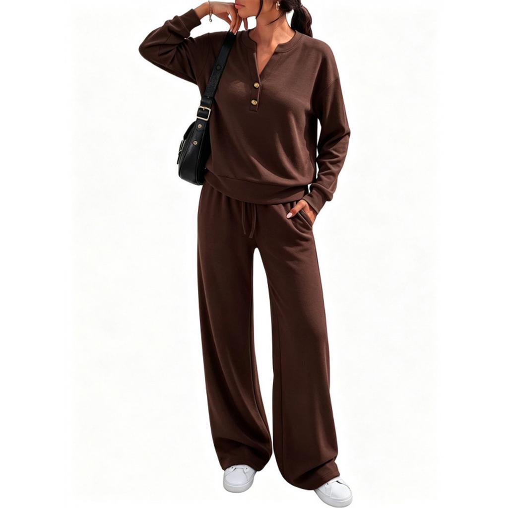 Women's Loose Fit Long Sleeve Top and Wide Leg Pants 2-Piece Tracksuit for Casual Workout