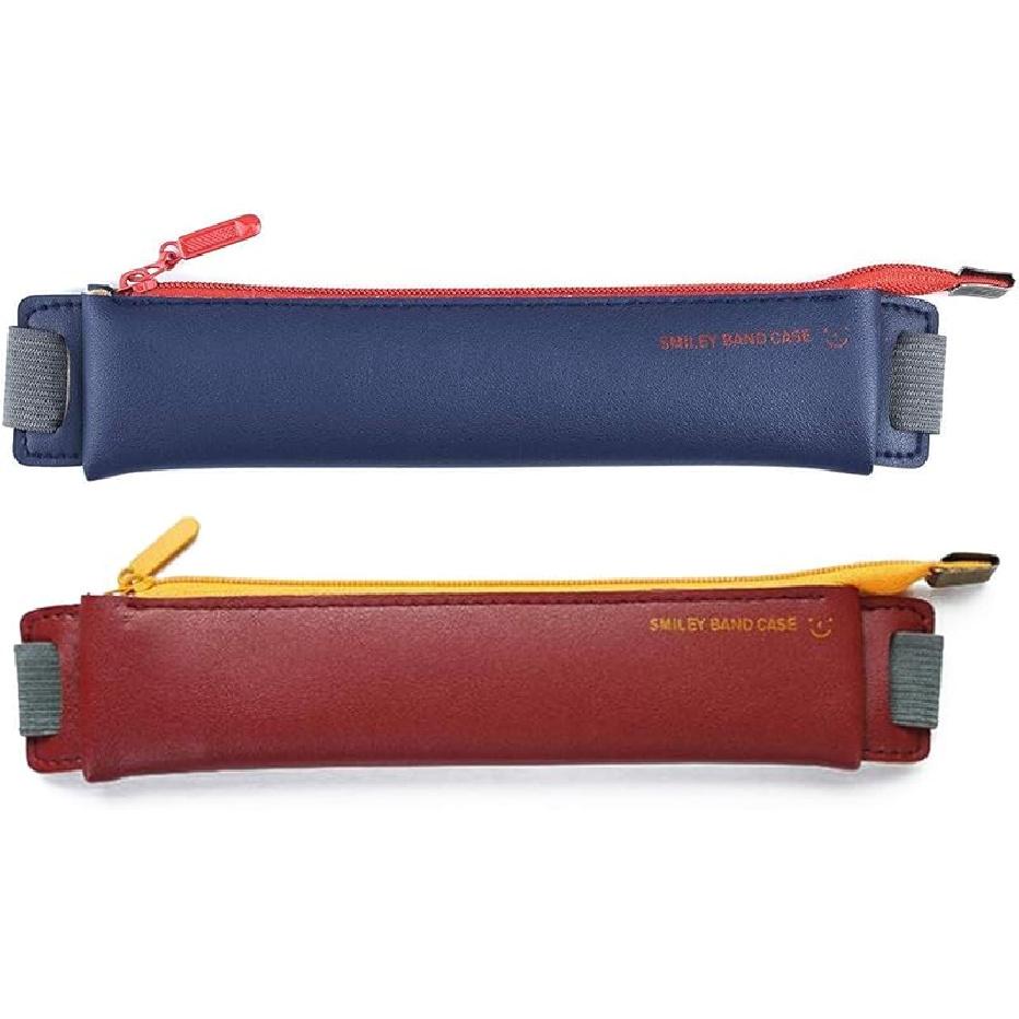 LuFOX 2-Pack PU Leather Pen Pencil Pocket Case Sleeve Holder Pouch with Elastic Band for Book Notebook Bible (Pink and Blue) Dark Blue+burgundy