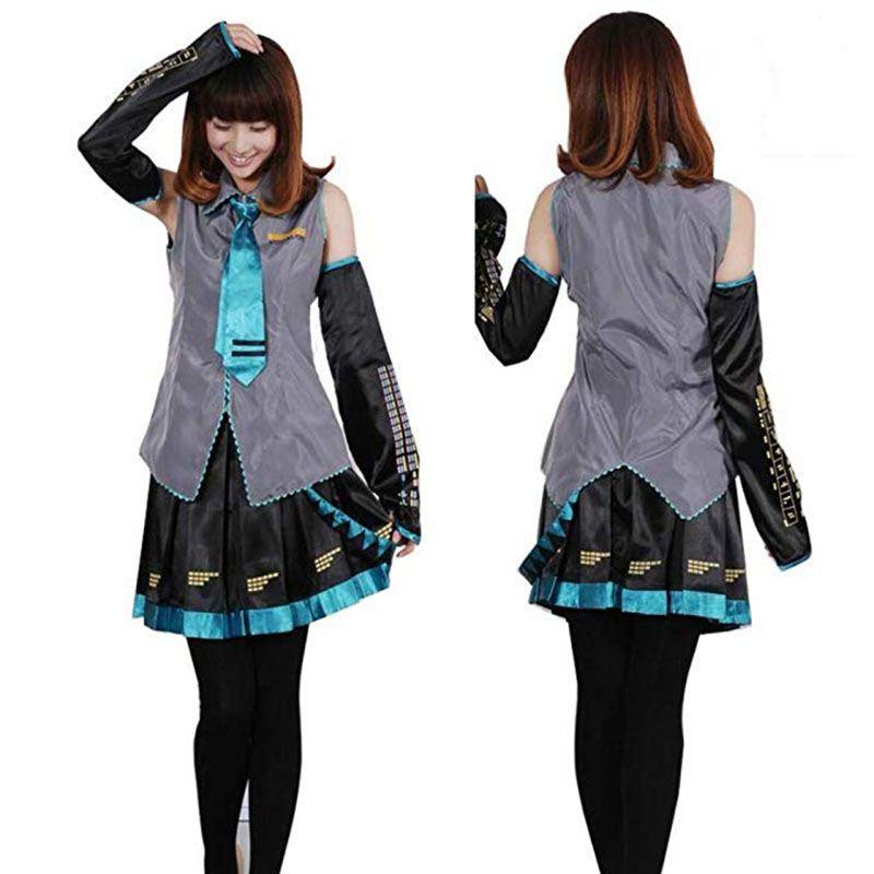 Skin-friendly Hatsune Miku Vocaloid Cosplay Suit With Wig Tops Dress And Tie