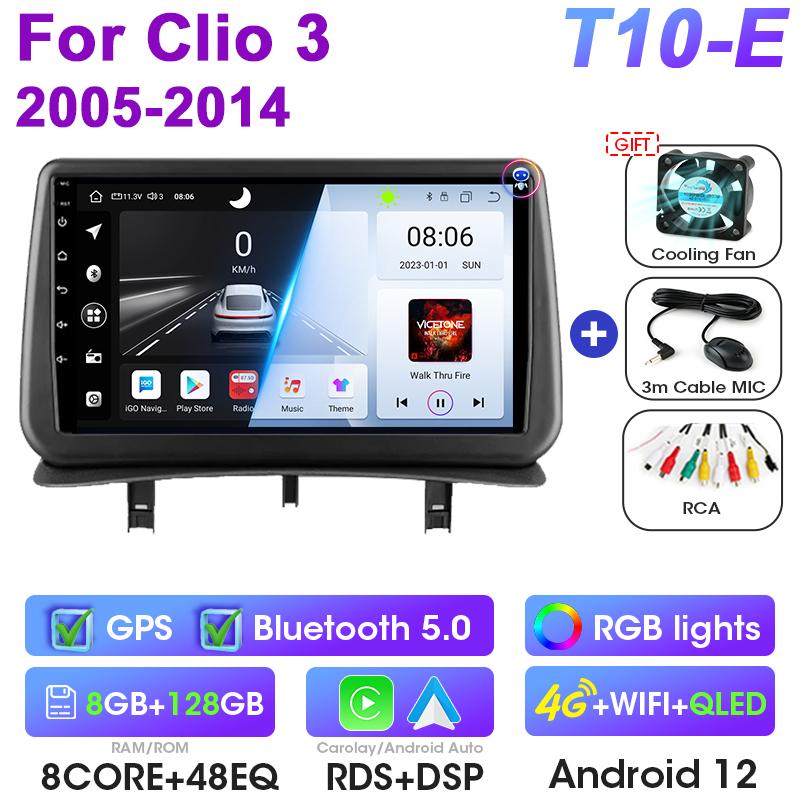 Android 12 Car Radio For Renault Clio 3 2005 -2014 2 Din GPS Navigation Carplay Auto Stereo Intelligent Systems Smart Autoradio