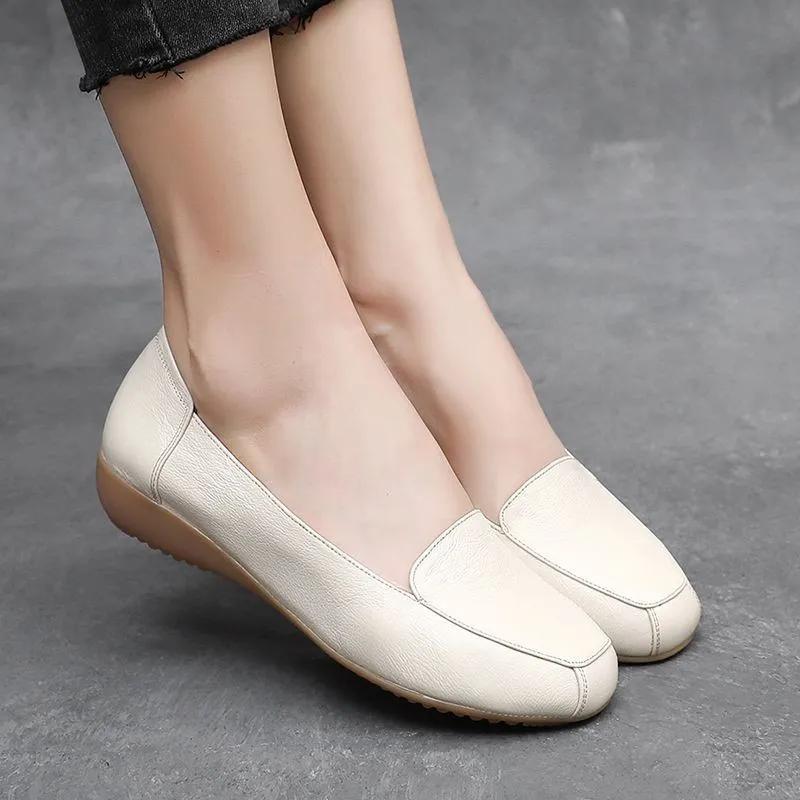 Sapatos Femininas Women Fashion Round Toe Black Pu Leather Slip On Flat Loafers Lady Cool Anti Skid Comfort Office Shoes Ga187