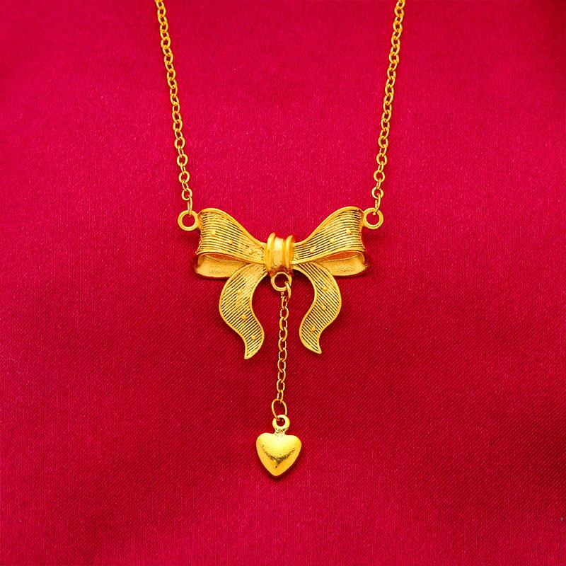 24K Gold Plated European Coin Princess Chain O Beads Wedding Best-Seller on Alluvial Gold Love Tassel Bow Necklace for Women